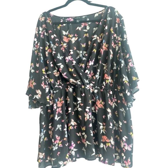 torrid Tops - torrid Black Butterfly Print Wrap Blouse